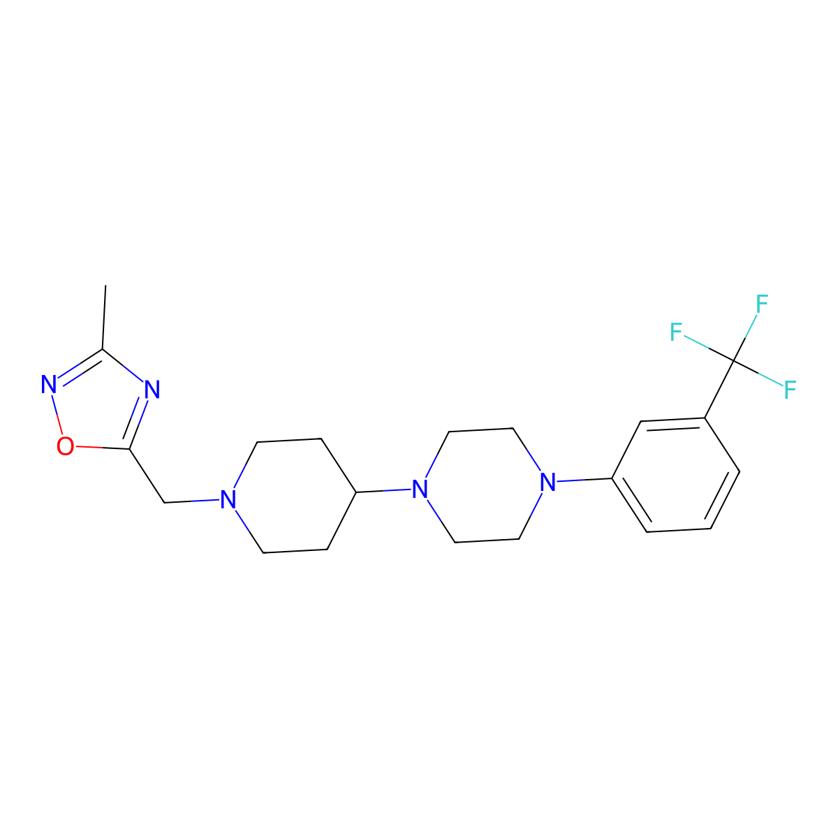 3-Methyl-5-((4-(4-(3-(trifluoromethyl)phenyl)piperazin-1-yl)piperidin-1-yl)methyl)-1,2,4-oxadiazole molecular structure, CAS 2034244-16-9