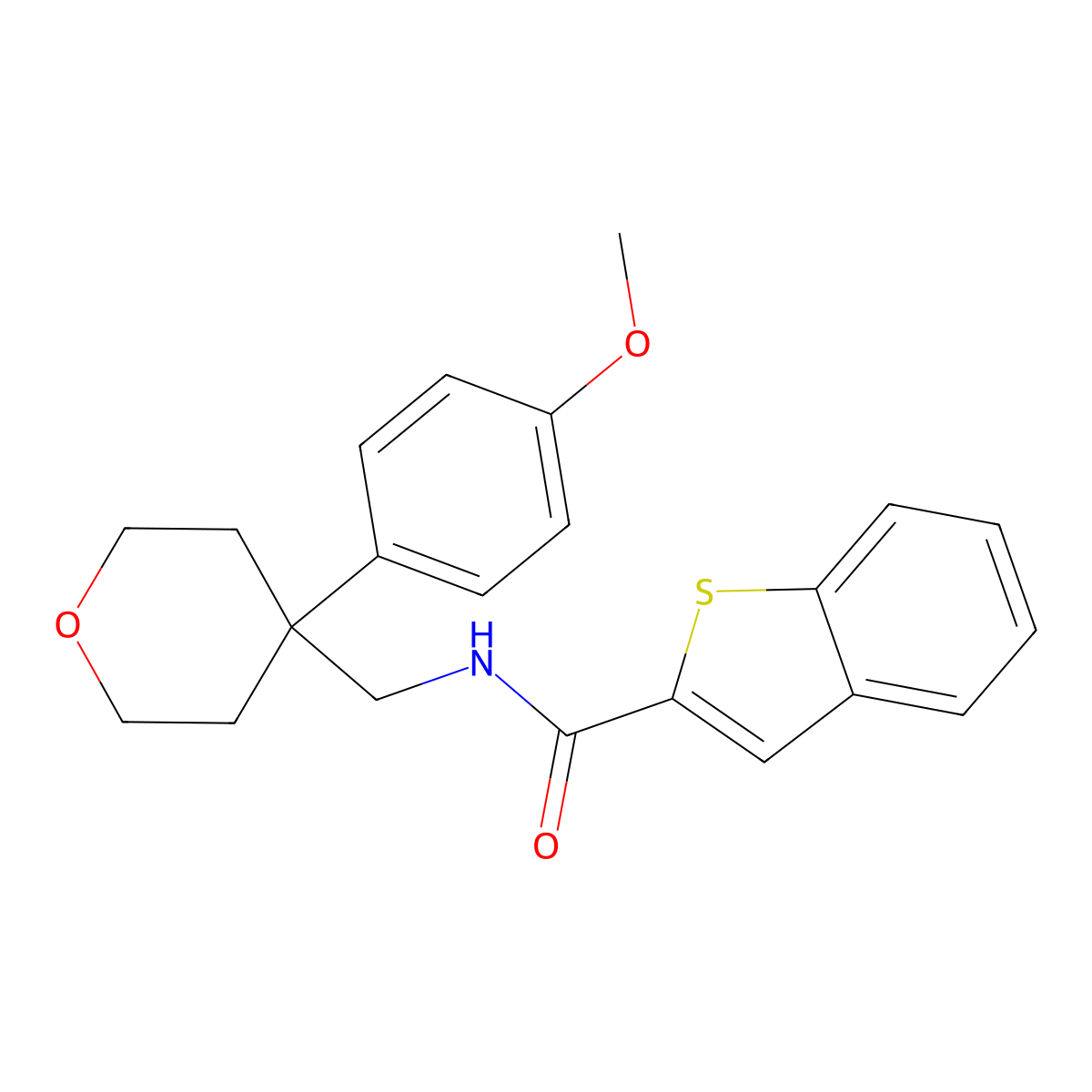 N-((4-(4-methoxyphenyl)tetrahydro-2H-pyran-4-yl)methyl)benzo[b]thiophene-2-carboxamide molecular structure, CAS 2034244-19-2