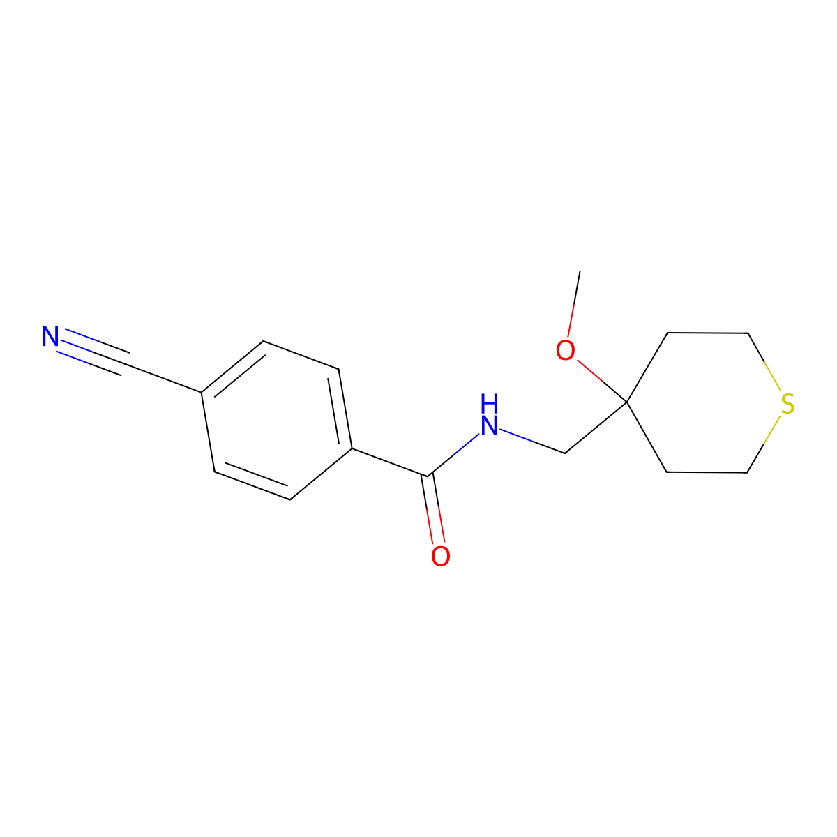 4-cyano-N-((4-methoxytetrahydro-2H-thiopyran-4-yl)methyl)benzamide molecular structure, CAS 2034244-20-5