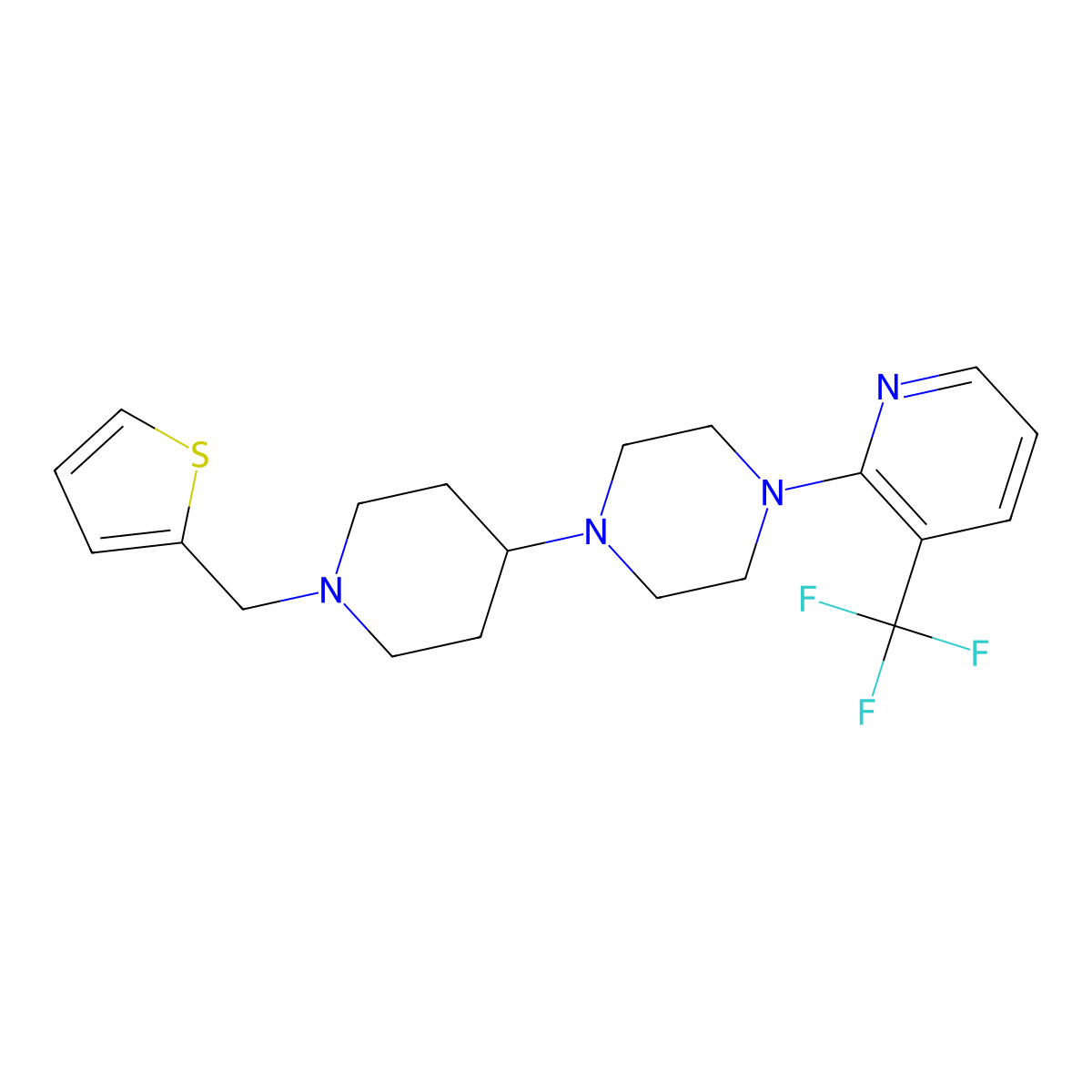 1-(1-(Thiophen-2-ylmethyl)piperidin-4-yl)-4-(3-(trifluoromethyl)pyridin-2-yl)piperazine molecular structure, CAS 2034244-21-6