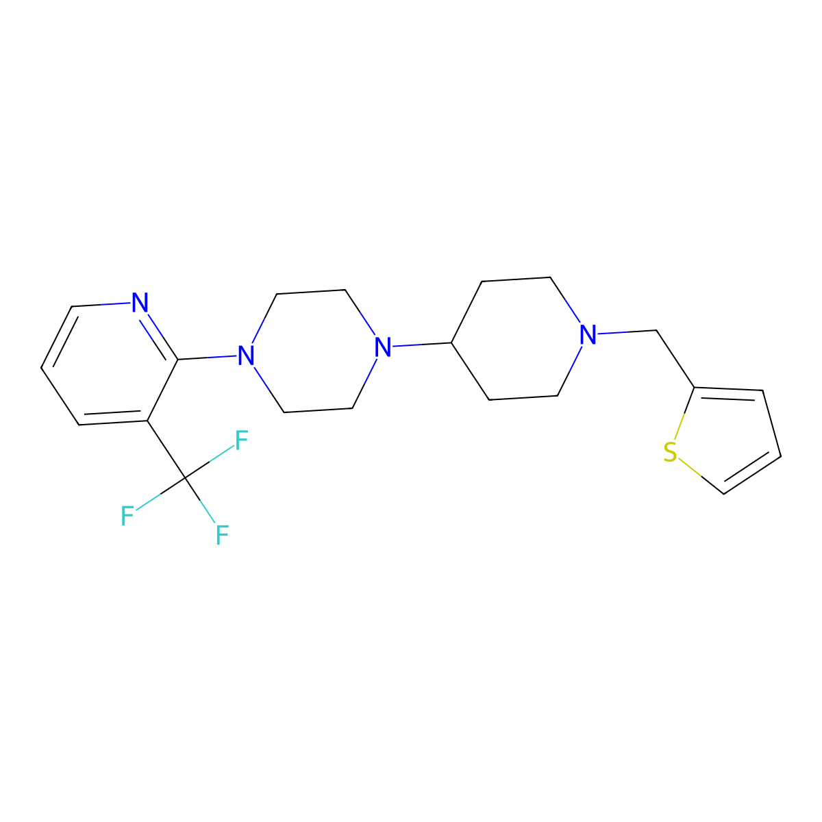 1-(1-(Thiophen-2-ylmethyl)piperidin-4-yl)-4-(3-(trifluoromethyl)pyridin-2-yl)piperazine molecular structure, CAS 2034244-21-6