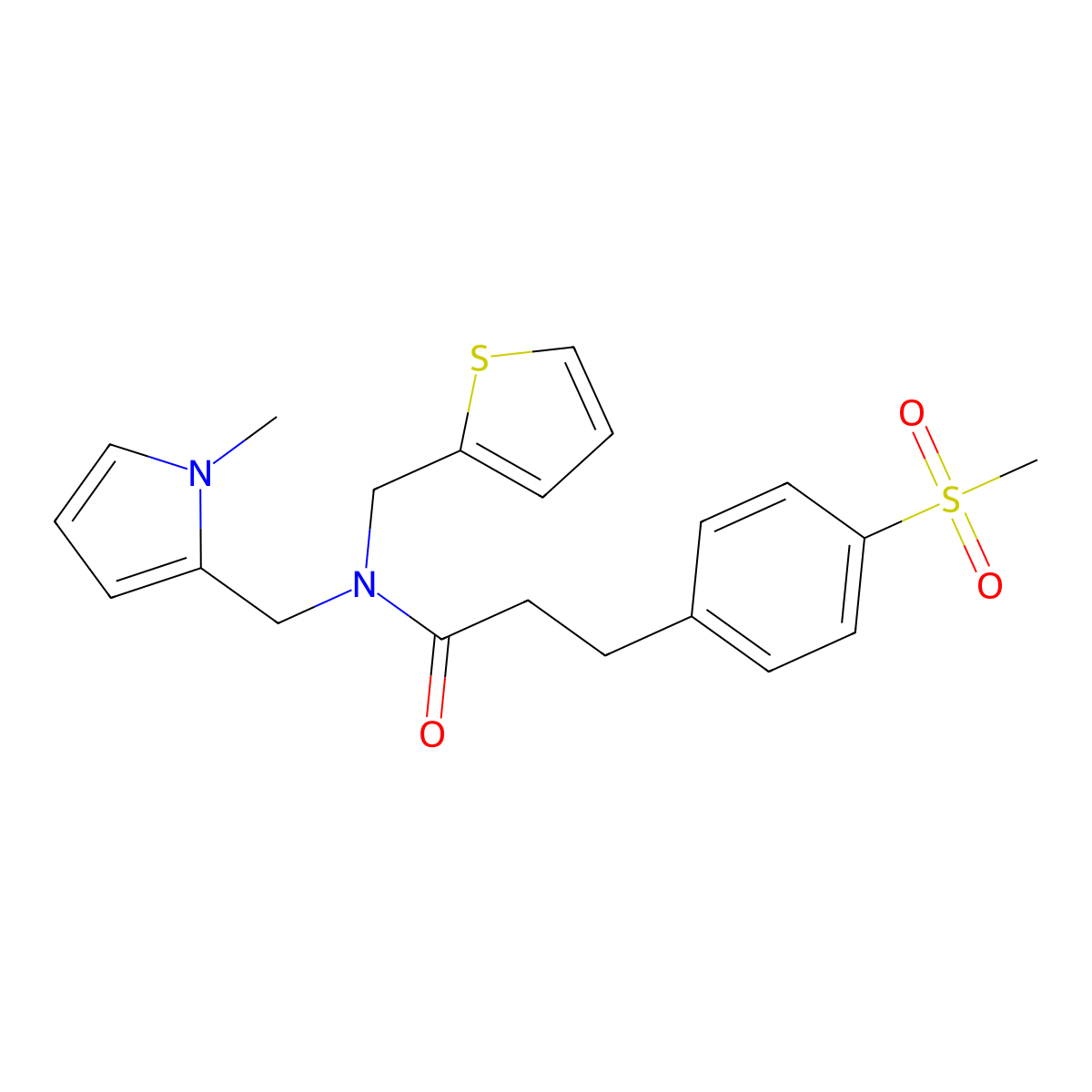 N-((1-methyl-1H-pyrrol-2-yl)methyl)-3-(4-(methylsulfonyl)phenyl)-N-(thiophen-2-ylmethyl)propanamide molecular structure, CAS 2034244-26-1