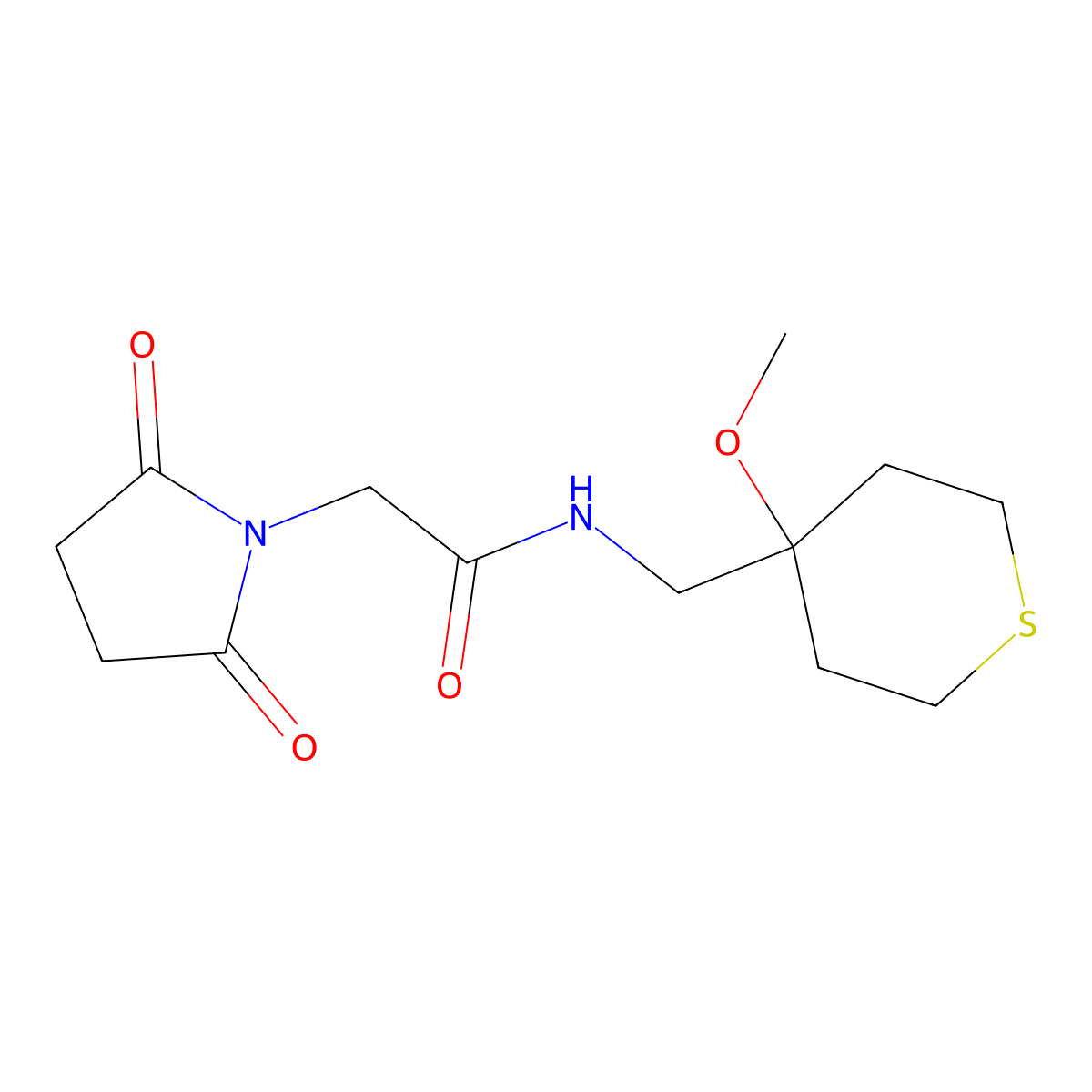 2-(2,5-dioxopyrrolidin-1-yl)-N-((4-methoxytetrahydro-2H-thiopyran-4-yl)methyl)acetamide molecular structure, CAS 2034244-27-2