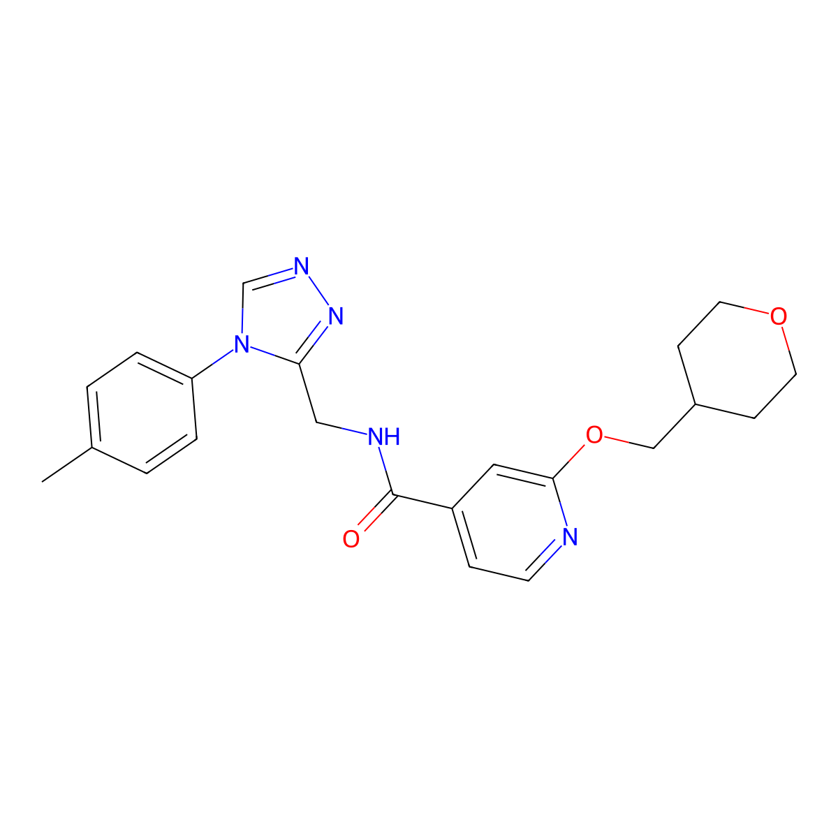 2-((tetrahydro-2H-pyran-4-yl)methoxy)-N-((4-(p-tolyl)-4H-1,2,4-triazol-3-yl)methyl)isonicotinamide molecular structure, CAS 2034244-28-3