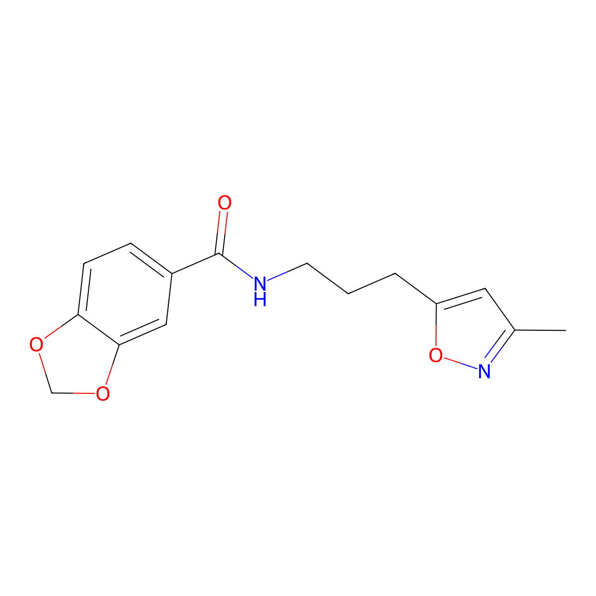 N-(3-(3-methylisoxazol-5-yl)propyl)benzo[d][1,3]dioxole-5-carboxamide molecular structure, CAS 2034244-32-9
