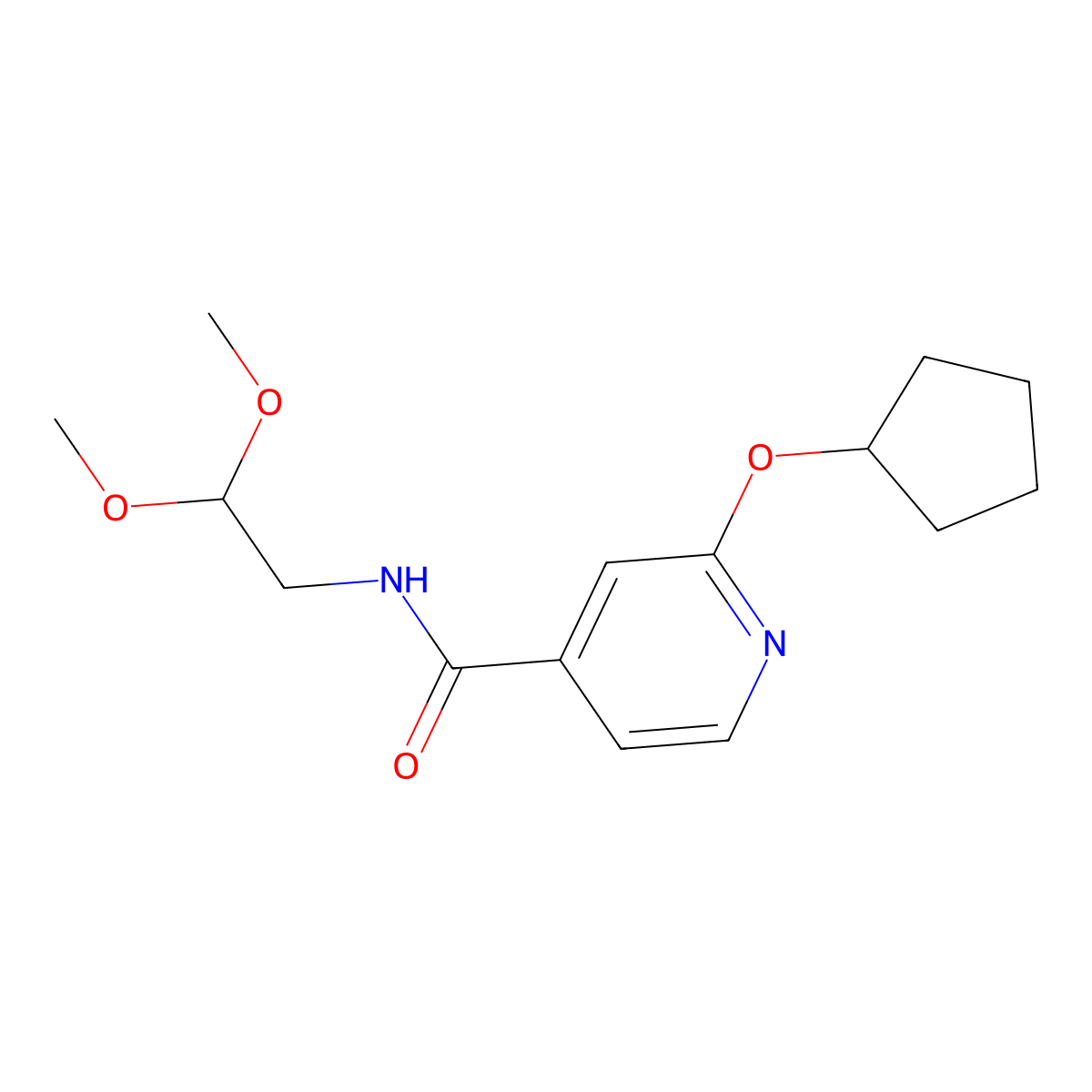2-(cyclopentyloxy)-N-(2,2-dimethoxyethyl)isonicotinamide molecular structure, CAS 2034244-33-0