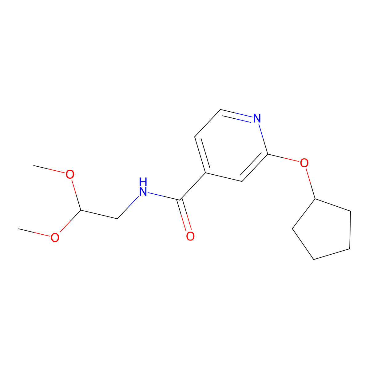 2-(cyclopentyloxy)-N-(2,2-dimethoxyethyl)isonicotinamide molecular structure, CAS 2034244-33-0