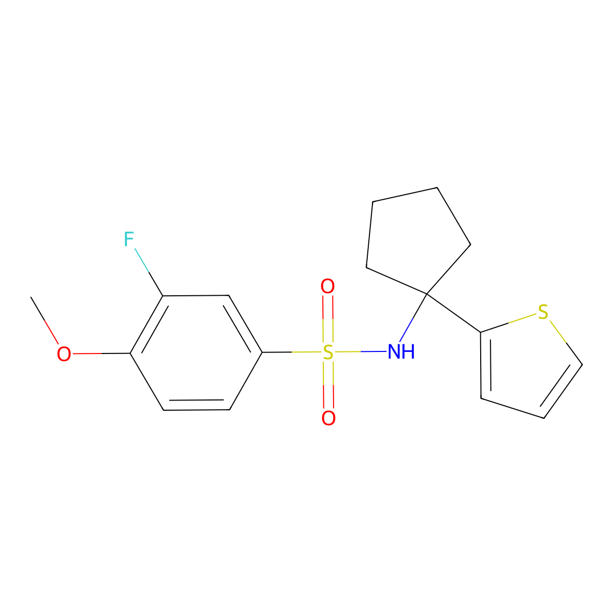 3-fluoro-4-methoxy-N-(1-(thiophen-2-yl)cyclopentyl)benzenesulfonamide molecular structure, CAS 2034244-34-1