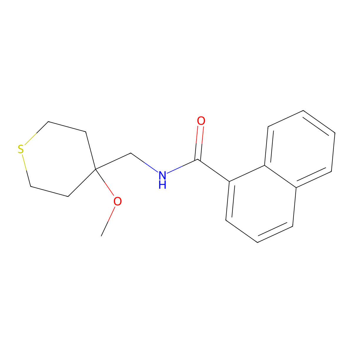 N-((4-methoxytetrahydro-2H-thiopyran-4-yl)methyl)-1-naphthamide molecular structure, CAS 2034244-35-2