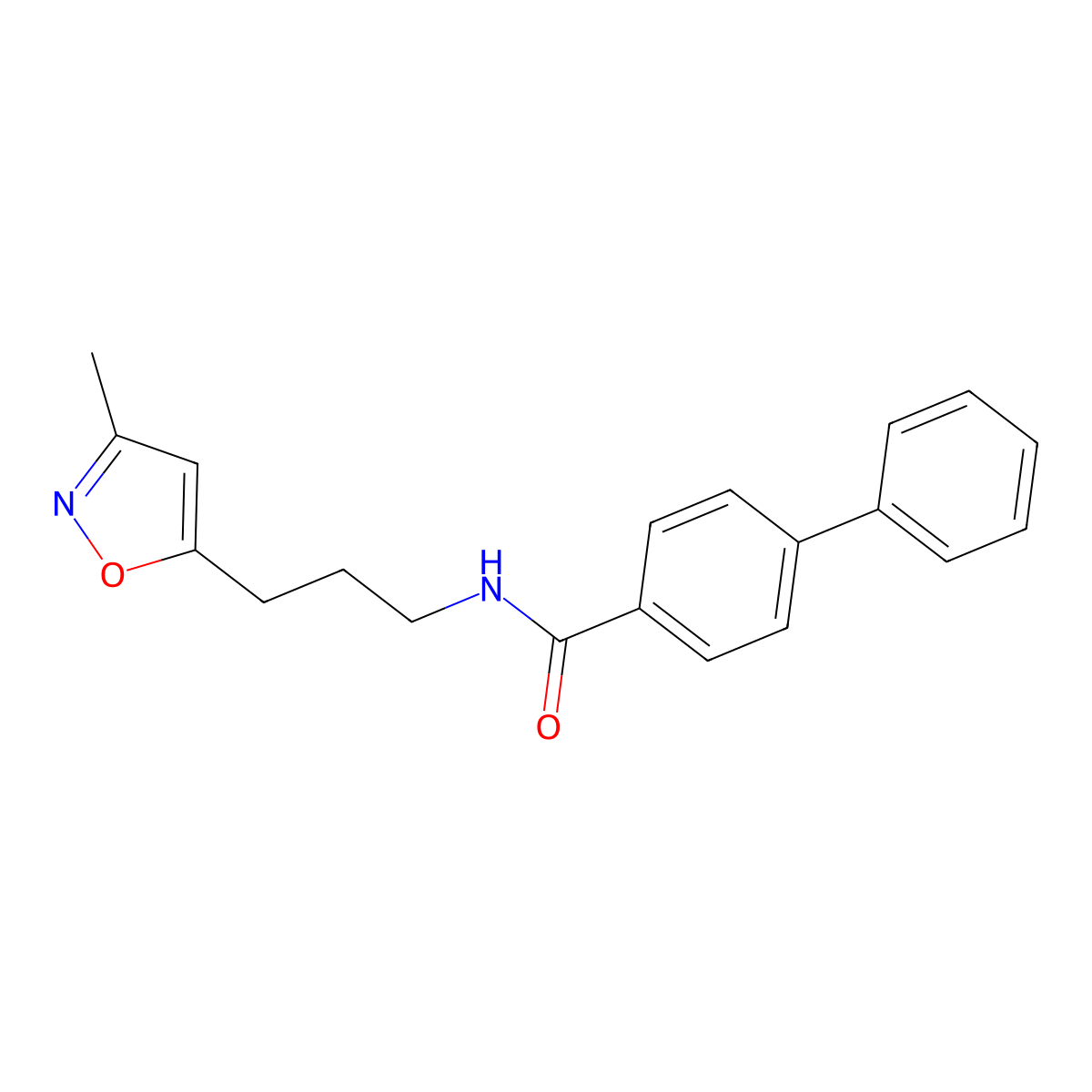 N-(3-(3-methylisoxazol-5-yl)propyl)-[1,1'-biphenyl]-4-carboxamide molecular structure, CAS 2034244-37-4
