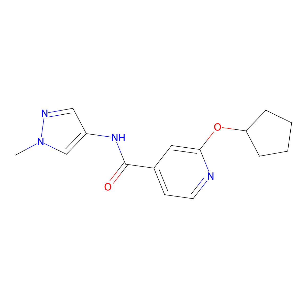 2-(cyclopentyloxy)-N-(1-methyl-1H-pyrazol-4-yl)isonicotinamide molecular structure, CAS 2034244-39-6