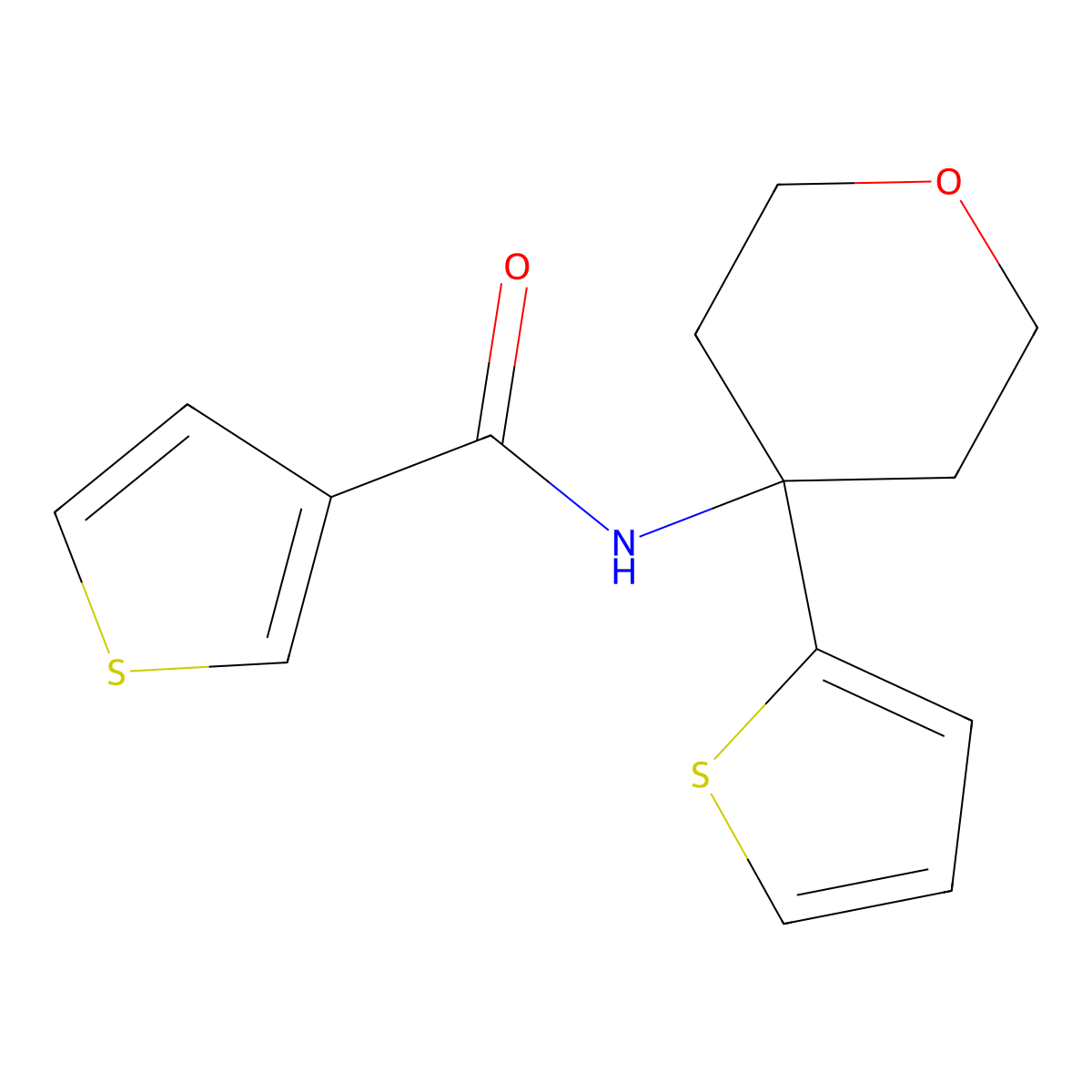 N-(4-(thiophen-2-yl)tetrahydro-2H-pyran-4-yl)thiophene-3-carboxamide molecular structure, CAS 2034244-43-2