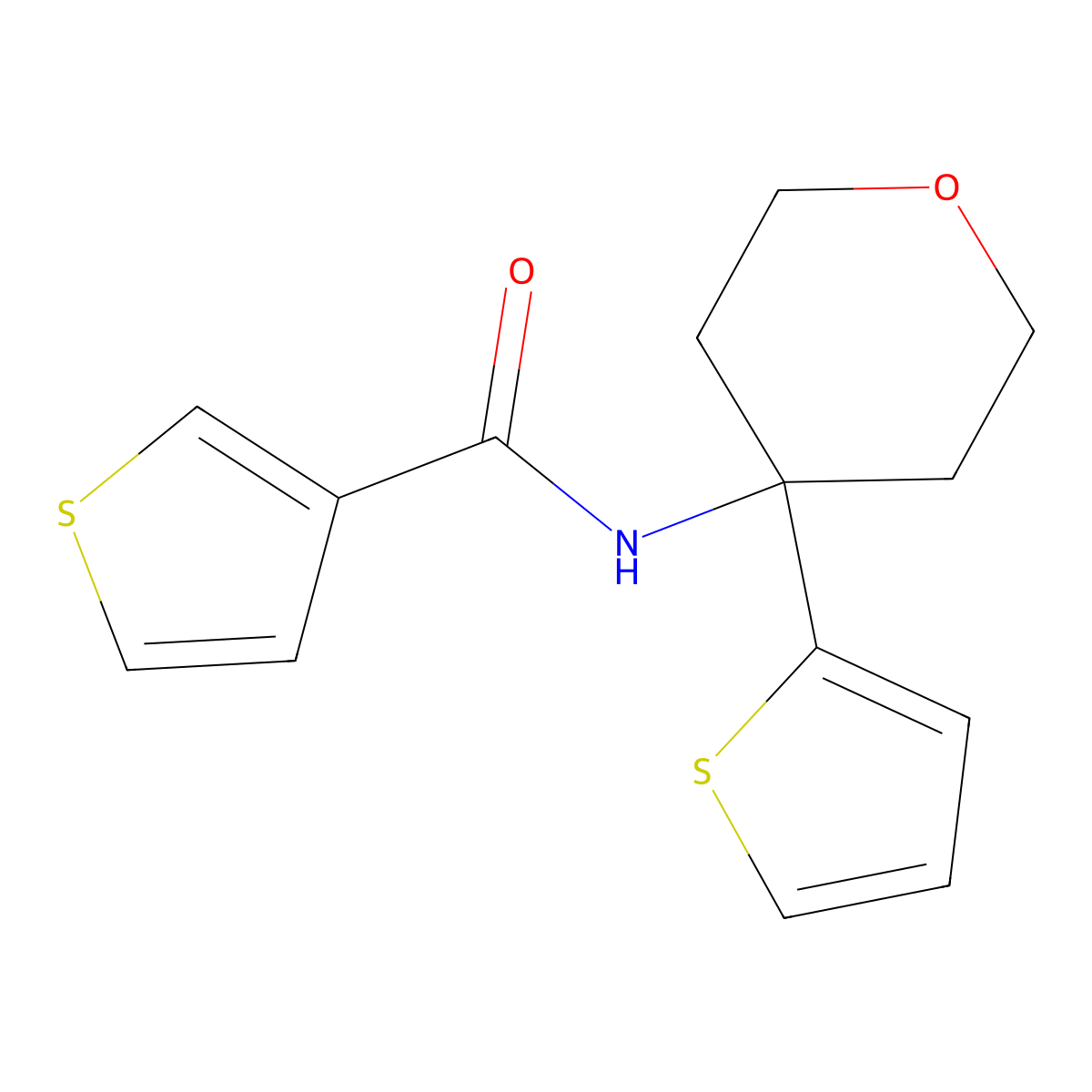 N-(4-(thiophen-2-yl)tetrahydro-2H-pyran-4-yl)thiophene-3-carboxamide molecular structure, CAS 2034244-43-2