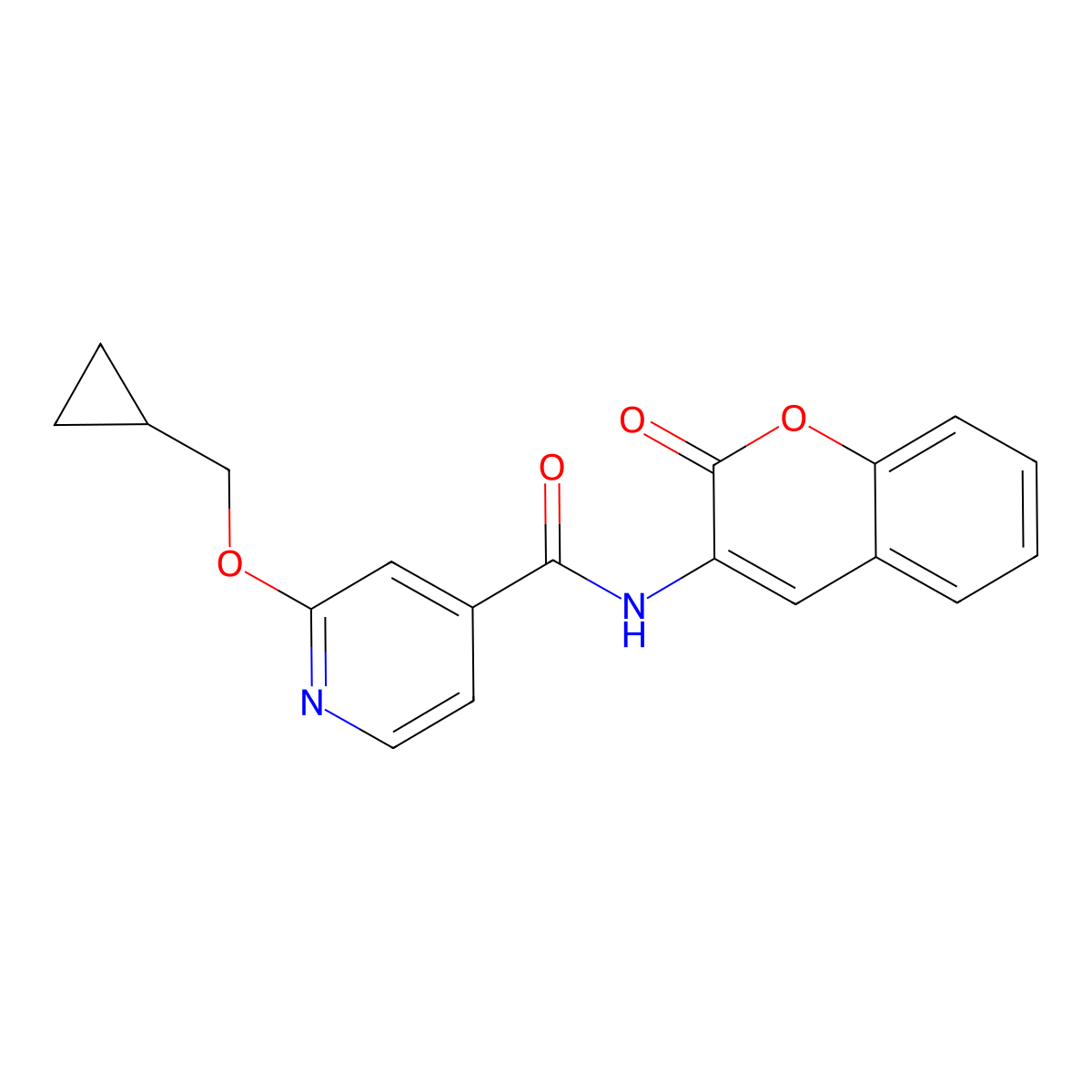 2-(cyclopropylmethoxy)-N-(2-oxo-2H-chromen-3-yl)isonicotinamide molecular structure, CAS 2034244-50-1
