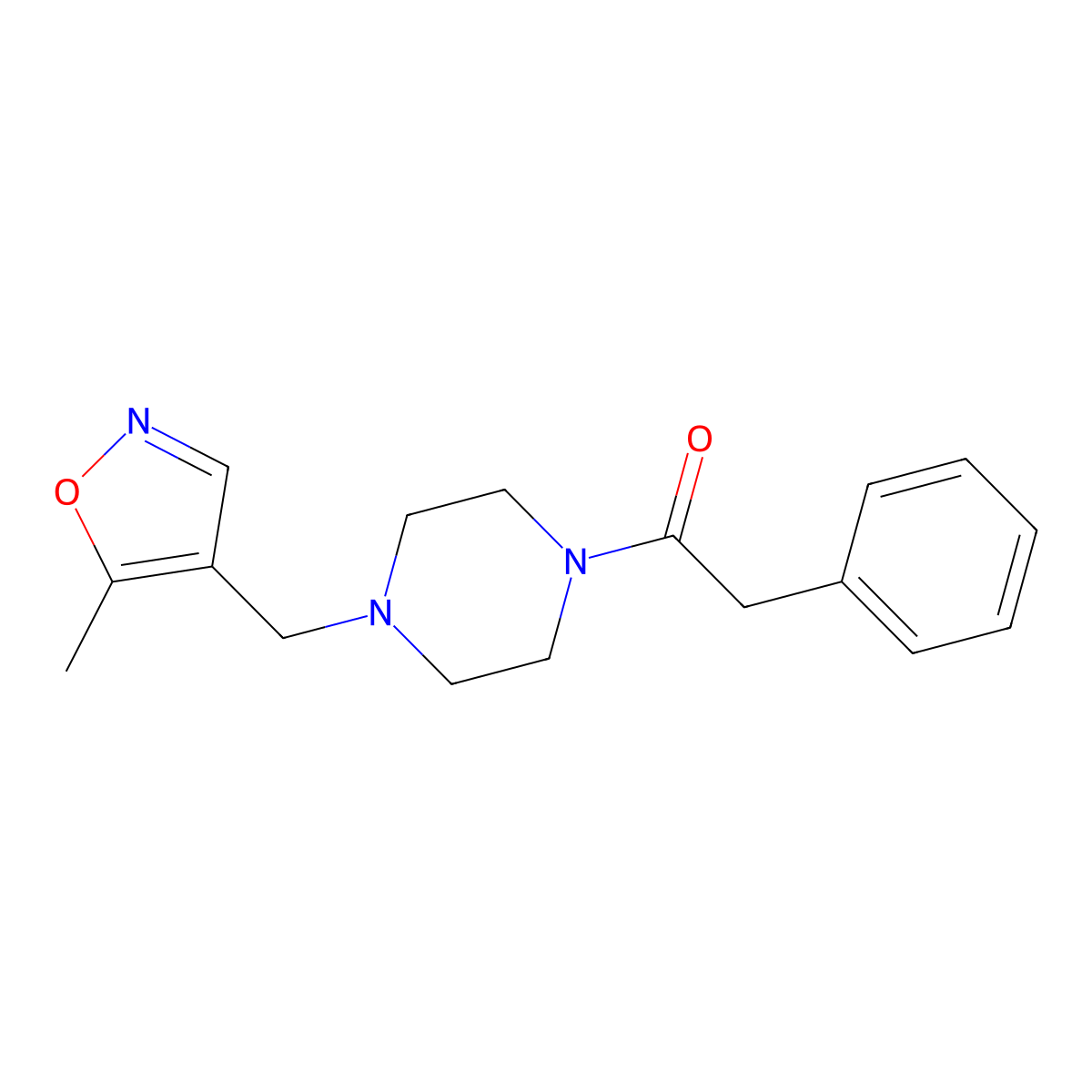 1-(4-((5-Methylisoxazol-4-yl)methyl)piperazin-1-yl)-2-phenylethanone molecular structure, CAS 2034244-66-9