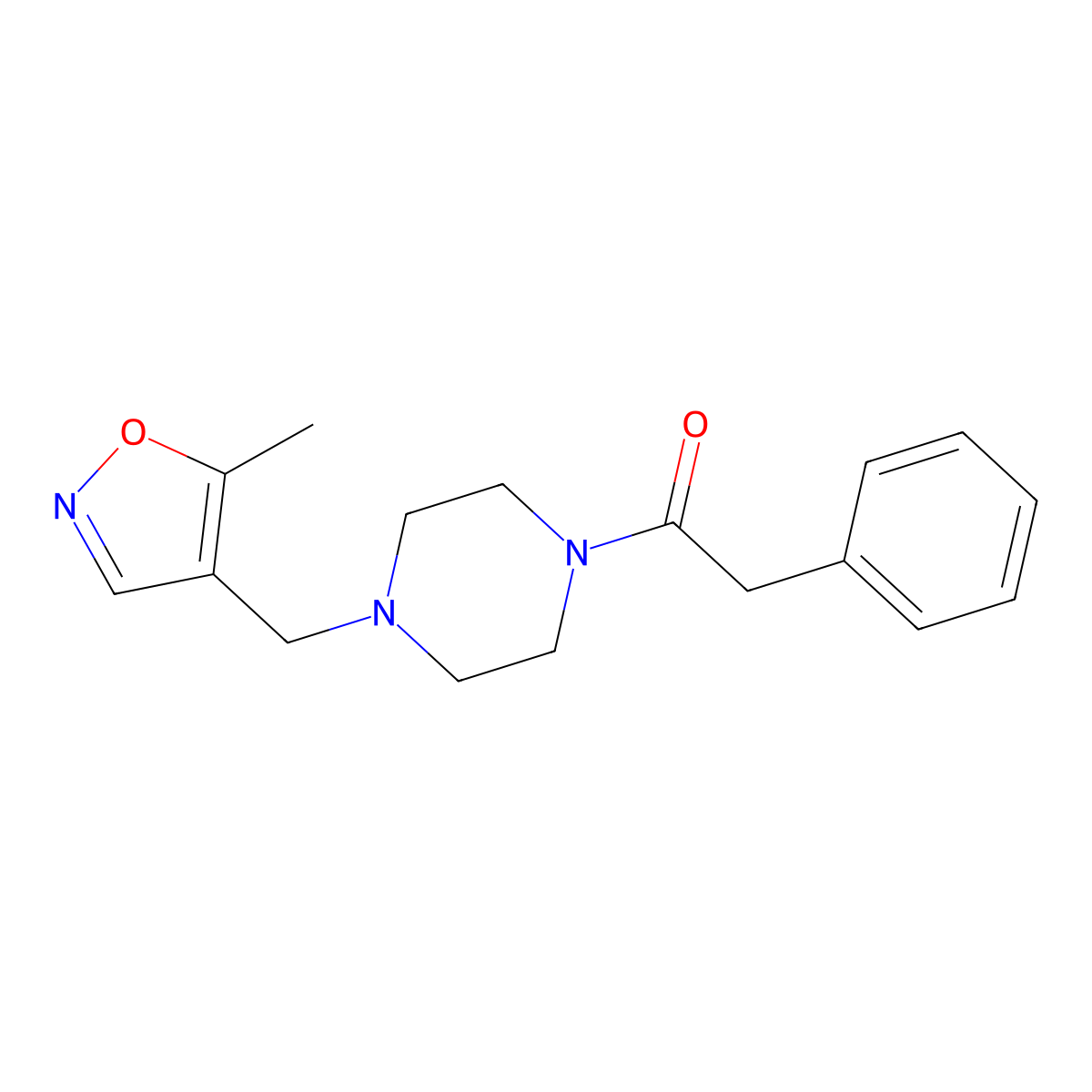 1-(4-((5-Methylisoxazol-4-yl)methyl)piperazin-1-yl)-2-phenylethanone molecular structure, CAS 2034244-66-9