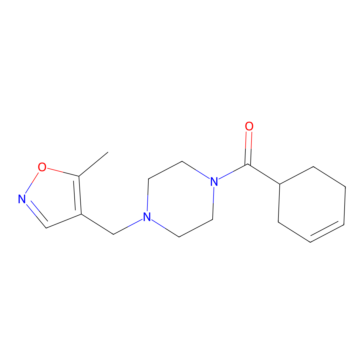 Cyclohex-3-en-1-yl(4-((5-methylisoxazol-4-yl)methyl)piperazin-1-yl)methanone molecular structure, CAS 2034244-68-1