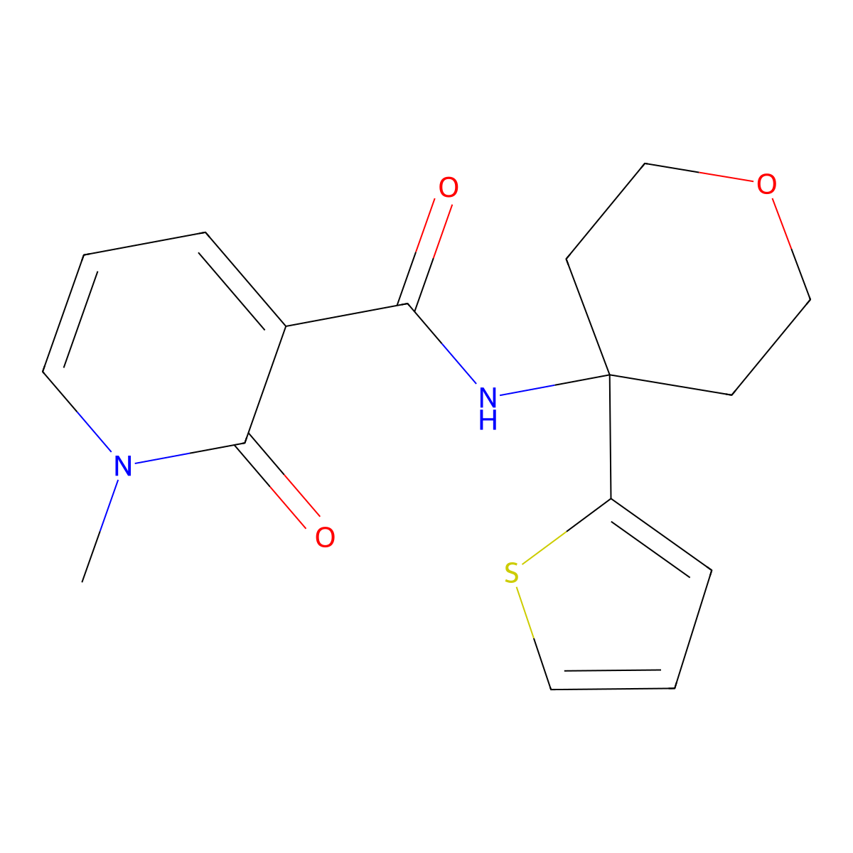 1-methyl-2-oxo-N-(4-(thiophen-2-yl)tetrahydro-2H-pyran-4-yl)-1,2-dihydropyridine-3-carboxamide molecular structure, CAS 2034244-70-5