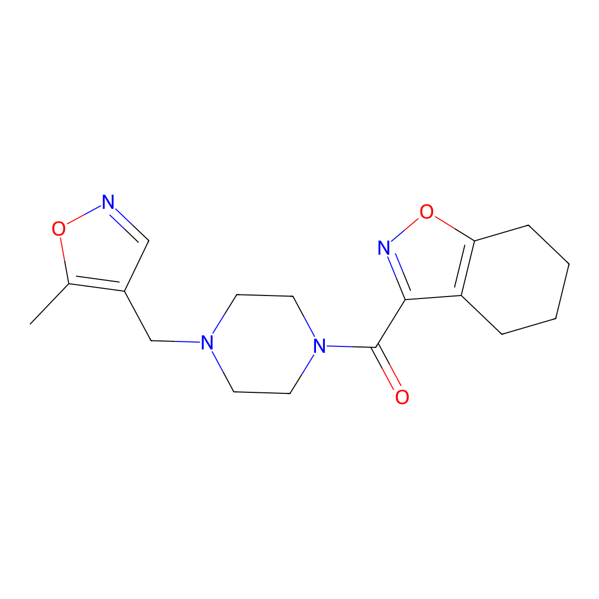 (4-((5-Methylisoxazol-4-yl)methyl)piperazin-1-yl)(4,5,6,7-tetrahydrobenzo[d]isoxazol-3-yl)methanone molecular structure, CAS 2034244-73-8