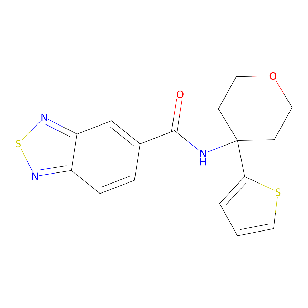 N-(4-(thiophen-2-yl)tetrahydro-2H-pyran-4-yl)benzo[c][1,2,5]thiadiazole-5-carboxamide molecular structure, CAS 2034244-76-1