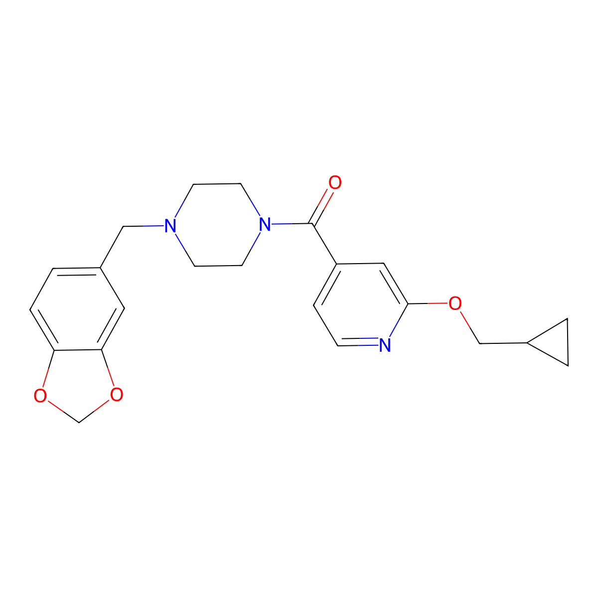 (4-(Benzo[d][1,3]dioxol-5-ylmethyl)piperazin-1-yl)(2-(cyclopropylmethoxy)pyridin-4-yl)methanone molecular structure, CAS 2034244-77-2