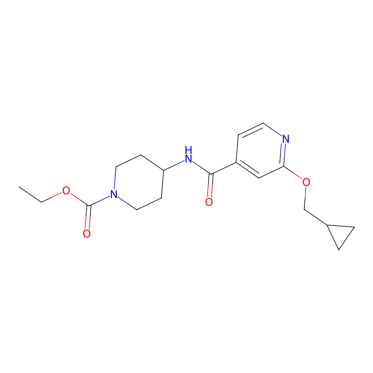 Ethyl 4-(2-(cyclopropylmethoxy)isonicotinamido)piperidine-1-carboxylate molecular structure, CAS 2034244-79-4