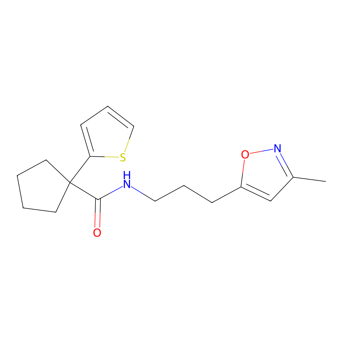 N-(3-(3-methylisoxazol-5-yl)propyl)-1-(thiophen-2-yl)cyclopentanecarboxamide molecular structure, CAS 2034244-80-7