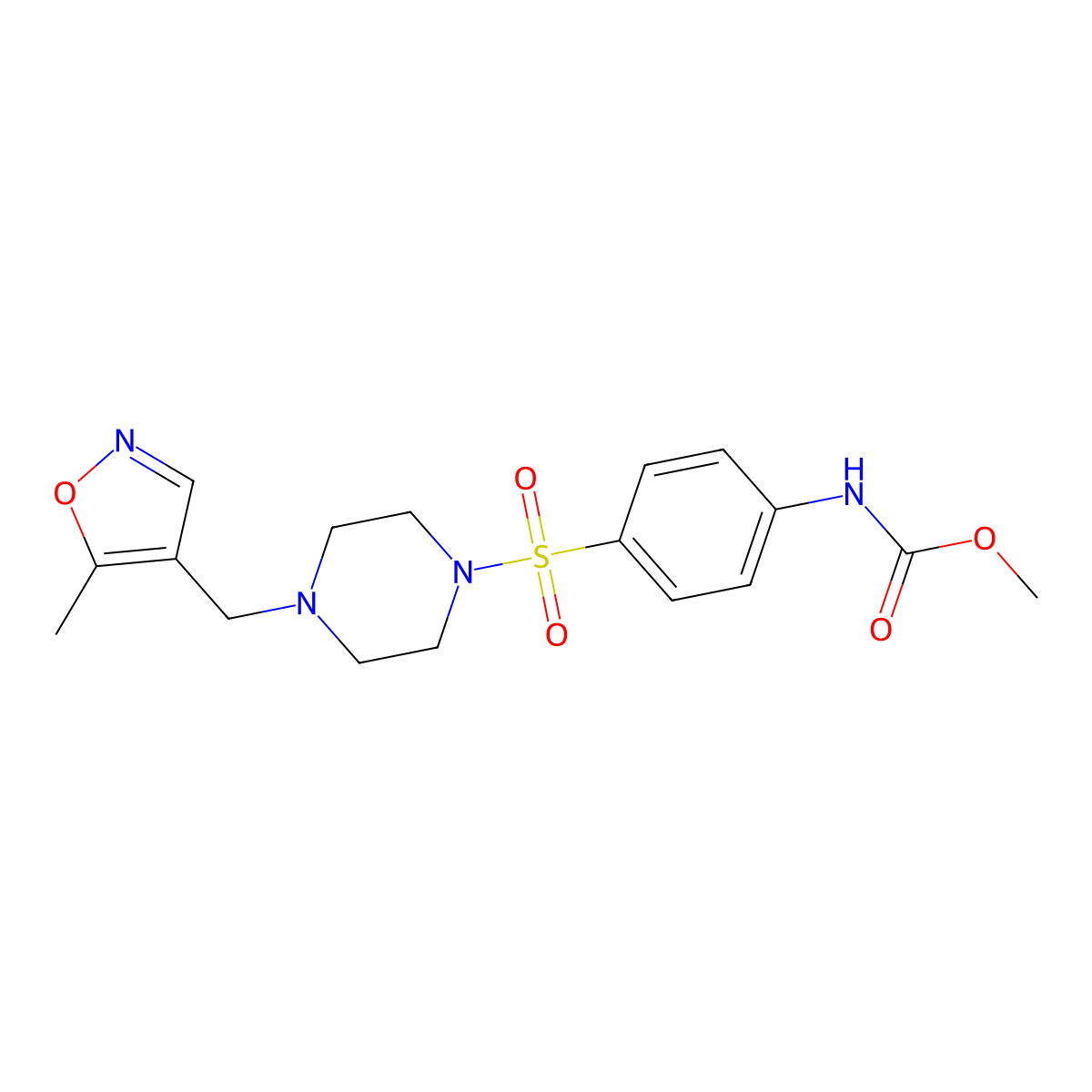 Methyl (4-((4-((5-methylisoxazol-4-yl)methyl)piperazin-1-yl)sulfonyl)phenyl)carbamate molecular structure, CAS 2034244-87-4