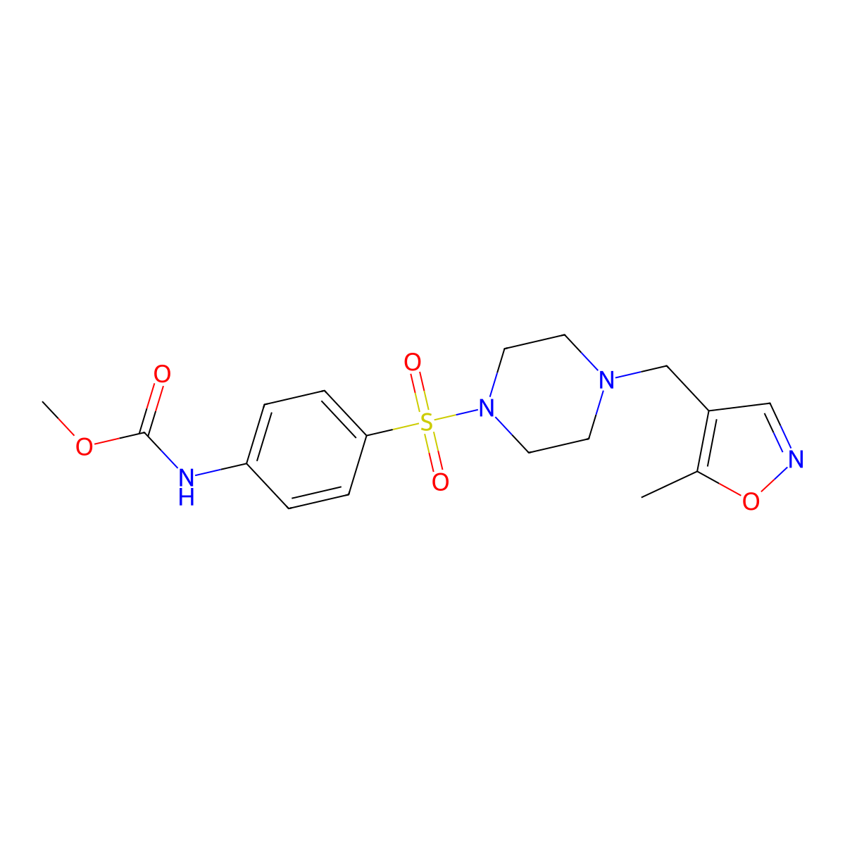 Methyl (4-((4-((5-methylisoxazol-4-yl)methyl)piperazin-1-yl)sulfonyl)phenyl)carbamate molecular structure, CAS 2034244-87-4
