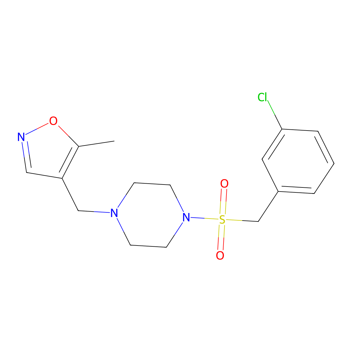 4-((4-((3-Chlorobenzyl)sulfonyl)piperazin-1-yl)methyl)-5-methylisoxazole molecular structure, CAS 2034244-89-6