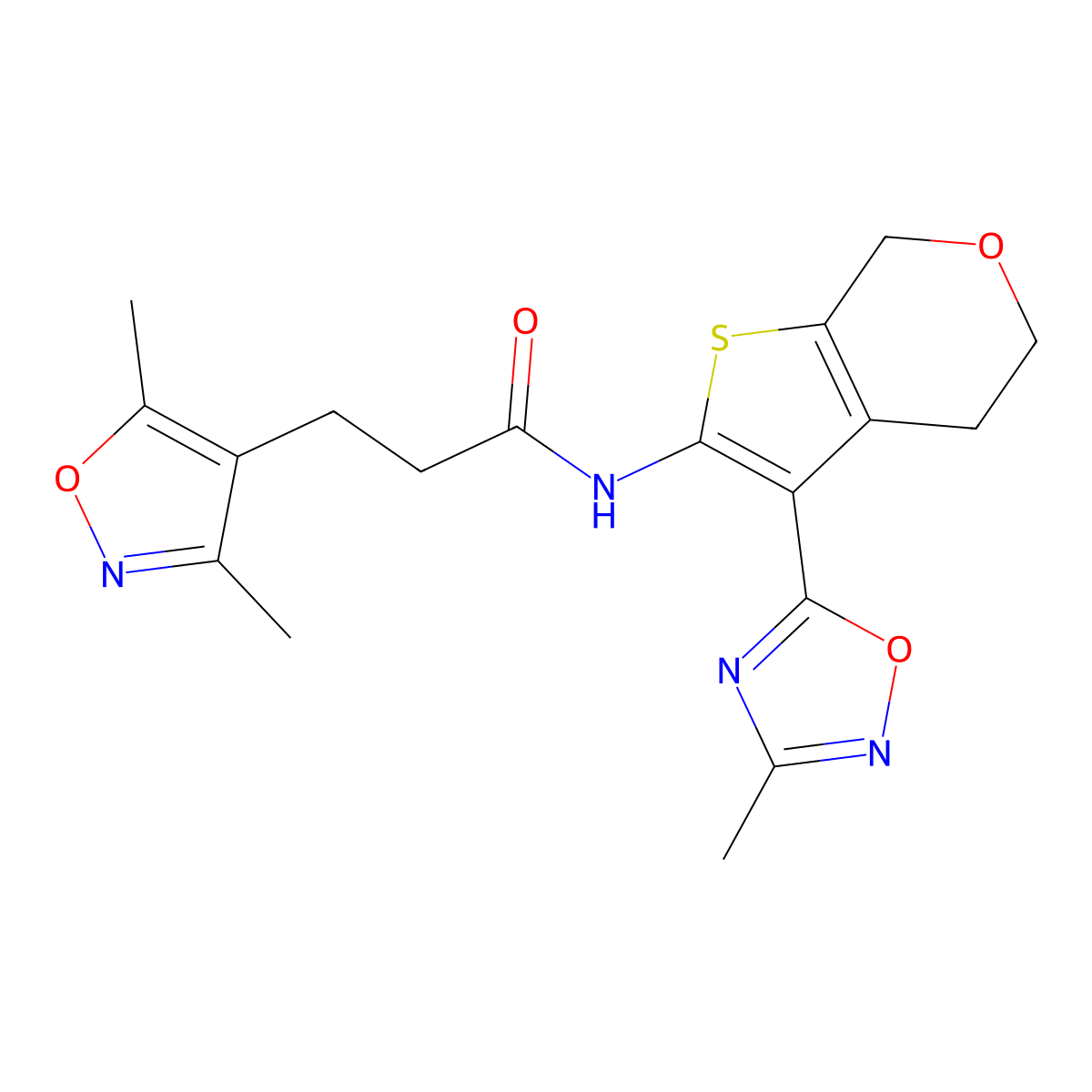 3-(3,5-dimethylisoxazol-4-yl)-N-(3-(3-methyl-1,2,4-oxadiazol-5-yl)-5,7-dihydro-4H-thieno[2,3-c]pyran-2-yl)propanamide molecular structure, CAS 2034244-92-1