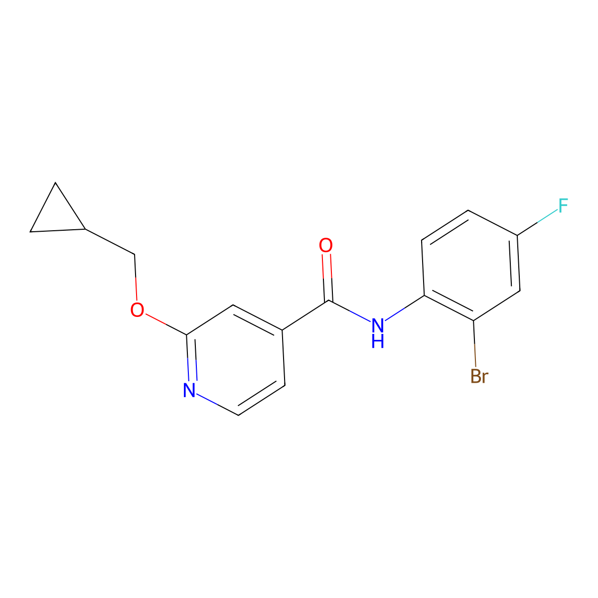 N-(2-bromo-4-fluorophenyl)-2-(cyclopropylmethoxy)isonicotinamide molecular structure, CAS 2034244-99-8