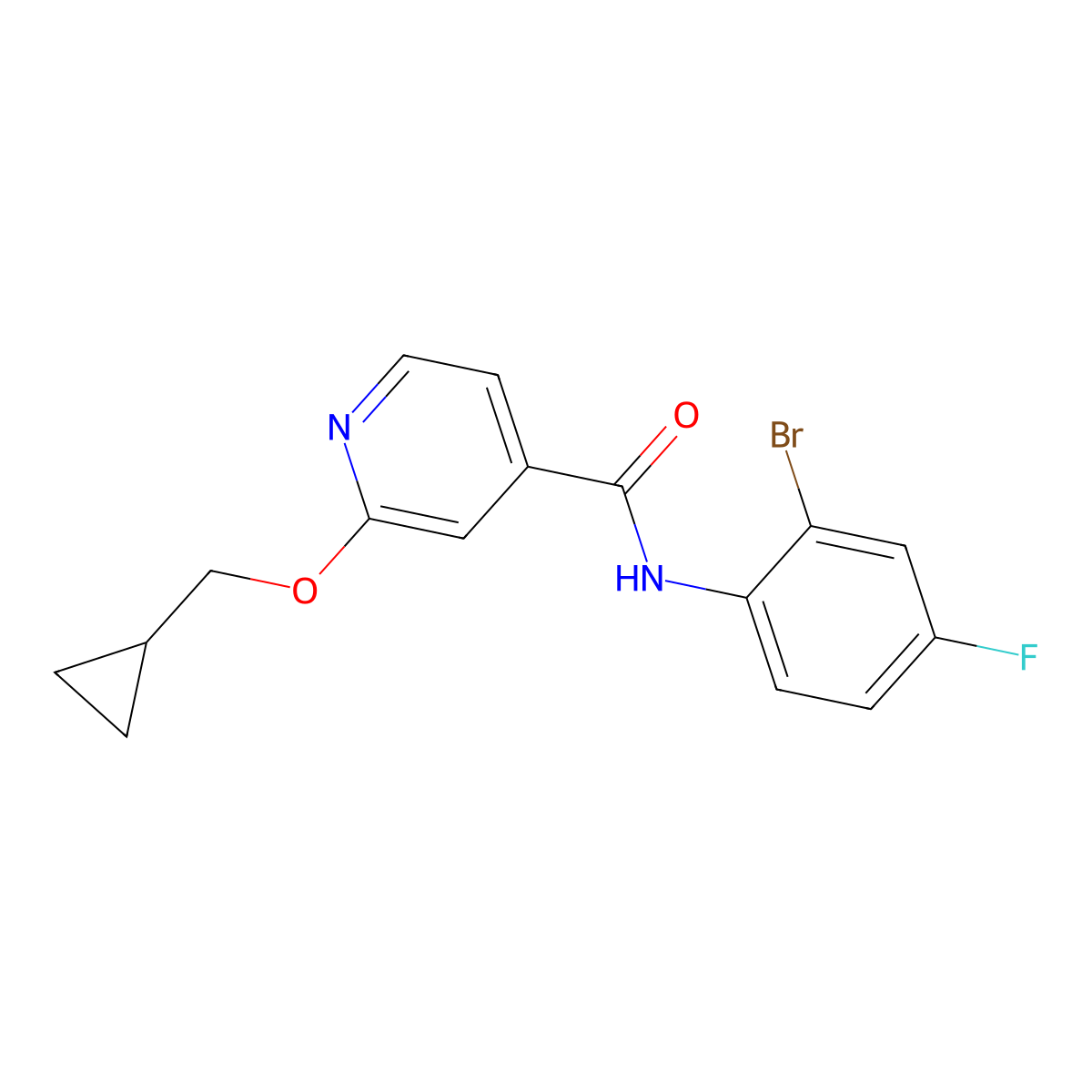 N-(2-bromo-4-fluorophenyl)-2-(cyclopropylmethoxy)isonicotinamide molecular structure, CAS 2034244-99-8
