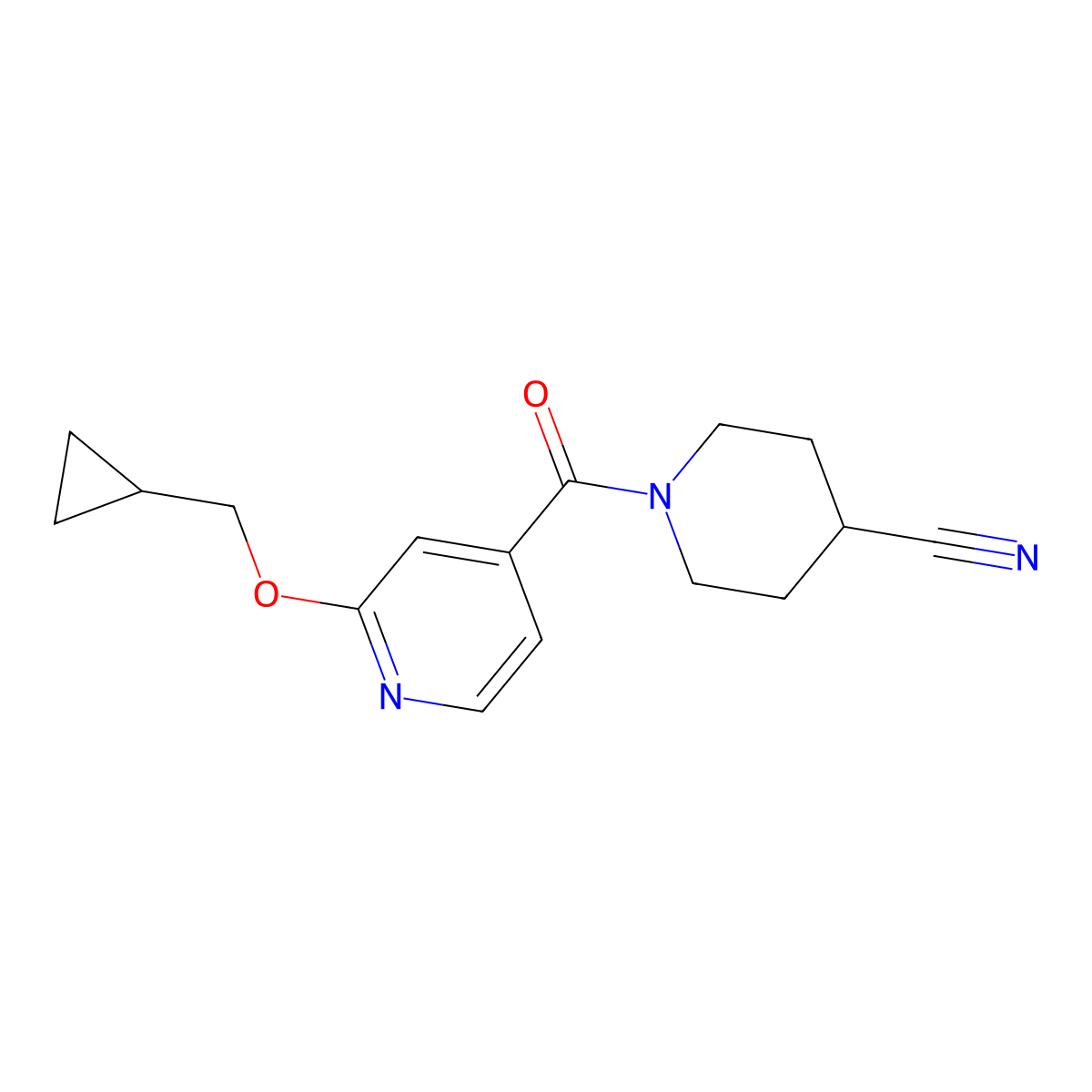 1-(2-(Cyclopropylmethoxy)isonicotinoyl)piperidine-4-carbonitrile molecular structure, CAS 2034245-01-5