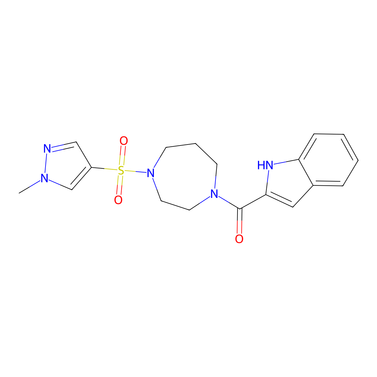 (1H-indol-2-yl)(4-((1-methyl-1H-pyrazol-4-yl)sulfonyl)-1,4-diazepan-1-yl)methanone molecular structure, CAS 2034245-04-8