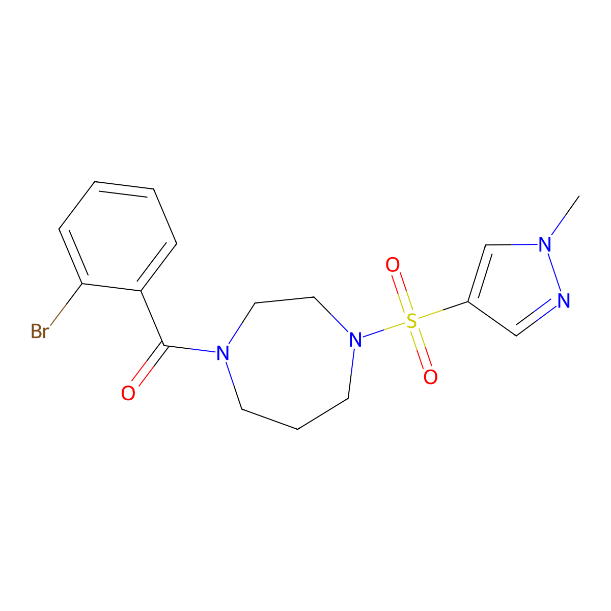 (2-bromophenyl)(4-((1-methyl-1H-pyrazol-4-yl)sulfonyl)-1,4-diazepan-1-yl)methanone molecular structure, CAS 2034245-05-9