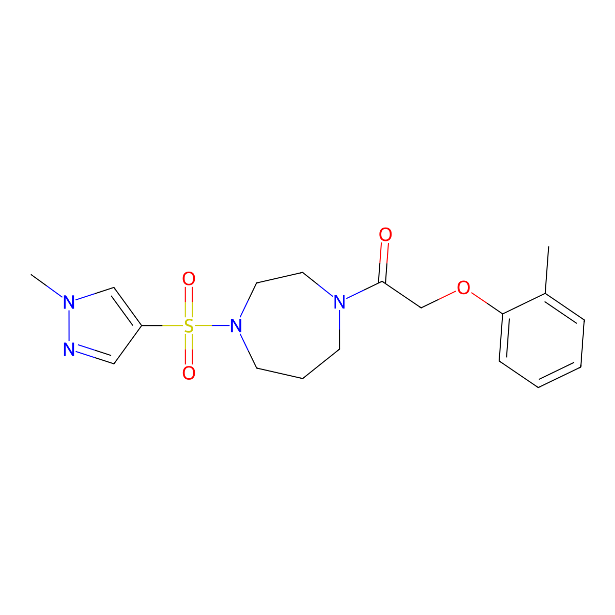 1-(4-((1-methyl-1H-pyrazol-4-yl)sulfonyl)-1,4-diazepan-1-yl)-2-(o-tolyloxy)ethanone molecular structure, CAS 2034245-06-0