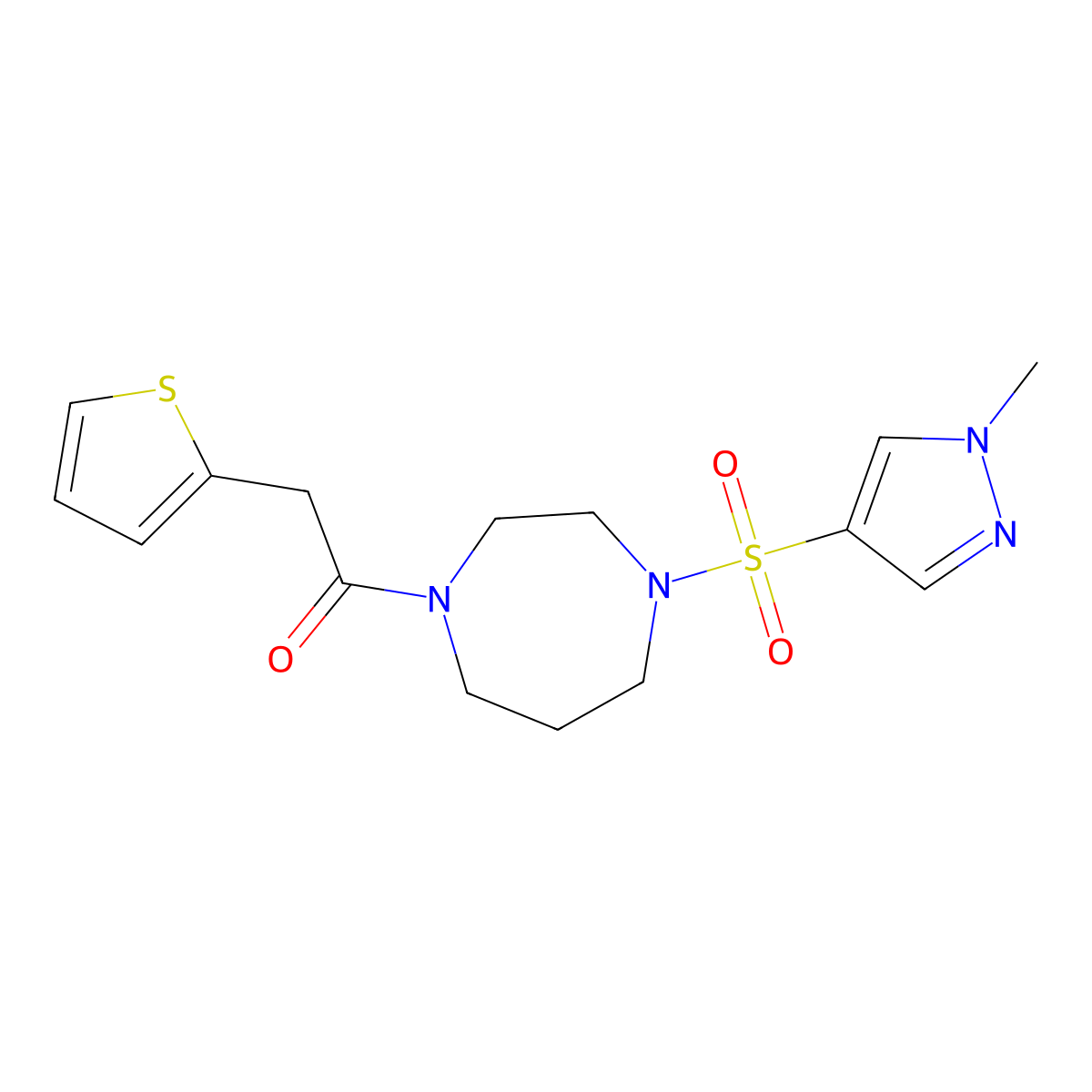 1-(4-((1-methyl-1H-pyrazol-4-yl)sulfonyl)-1,4-diazepan-1-yl)-2-(thiophen-2-yl)ethanone molecular structure, CAS 2034245-07-1