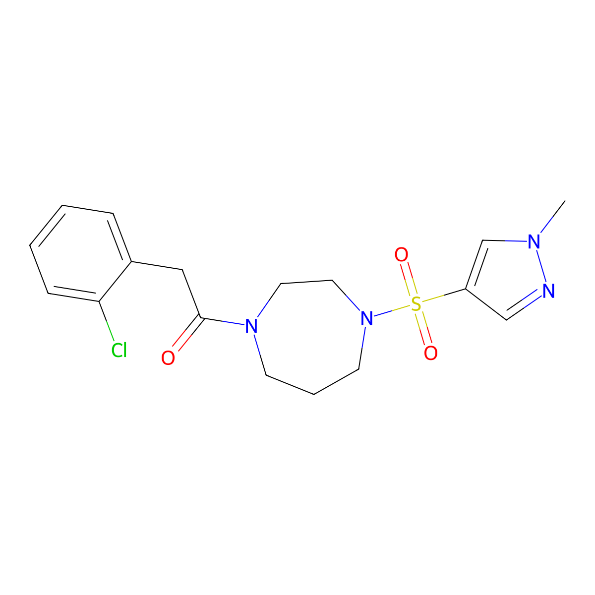 2-(2-chlorophenyl)-1-(4-((1-methyl-1H-pyrazol-4-yl)sulfonyl)-1,4-diazepan-1-yl)ethanone molecular structure, CAS 2034245-08-2
