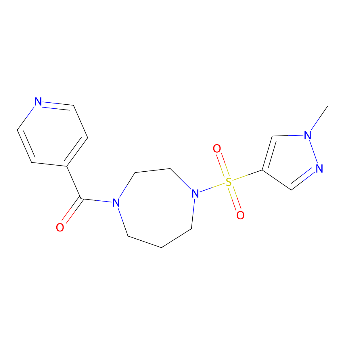 (4-((1-methyl-1H-pyrazol-4-yl)sulfonyl)-1,4-diazepan-1-yl)(pyridin-4-yl)methanone molecular structure, CAS 2034245-11-7