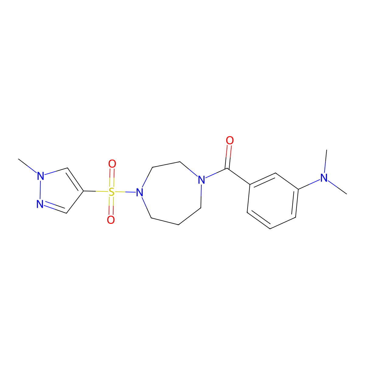 (3-(dimethylamino)phenyl)(4-((1-methyl-1H-pyrazol-4-yl)sulfonyl)-1,4-diazepan-1-yl)methanone molecular structure, CAS 2034245-13-9
