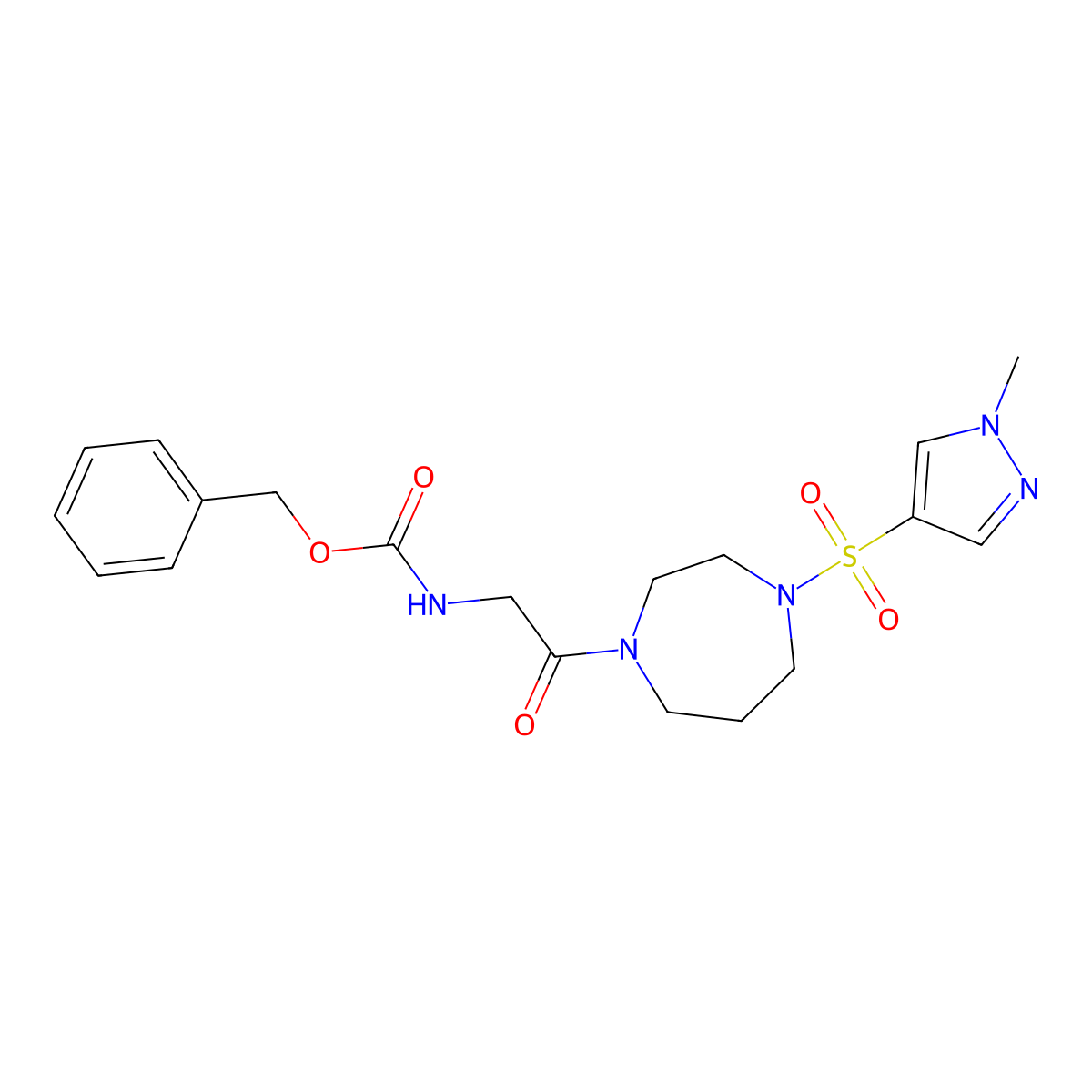 benzyl (2-(4-((1-methyl-1H-pyrazol-4-yl)sulfonyl)-1,4-diazepan-1-yl)-2-oxoethyl)carbamate molecular structure, CAS 2034245-17-3
