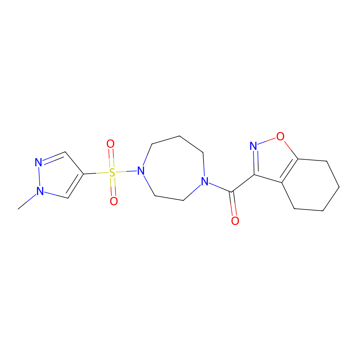 (4-((1-methyl-1H-pyrazol-4-yl)sulfonyl)-1,4-diazepan-1-yl)(4,5,6,7-tetrahydrobenzo[d]isoxazol-3-yl)methanone molecular structure, CAS 2034245-18-4