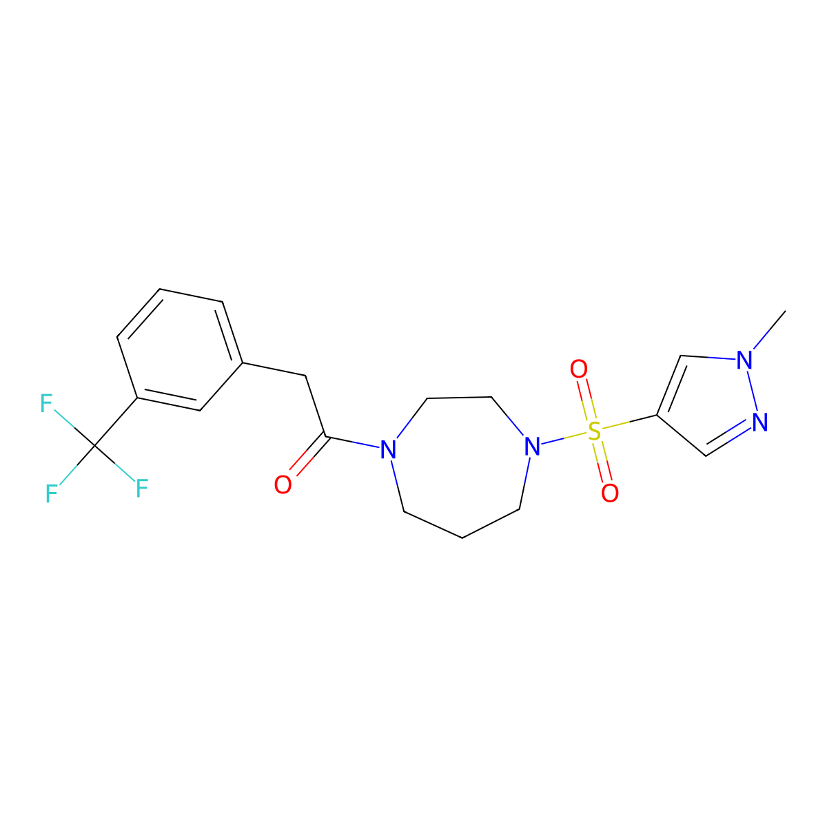 1-(4-((1-methyl-1H-pyrazol-4-yl)sulfonyl)-1,4-diazepan-1-yl)-2-(3-(trifluoromethyl)phenyl)ethanone molecular structure, CAS 2034245-19-5