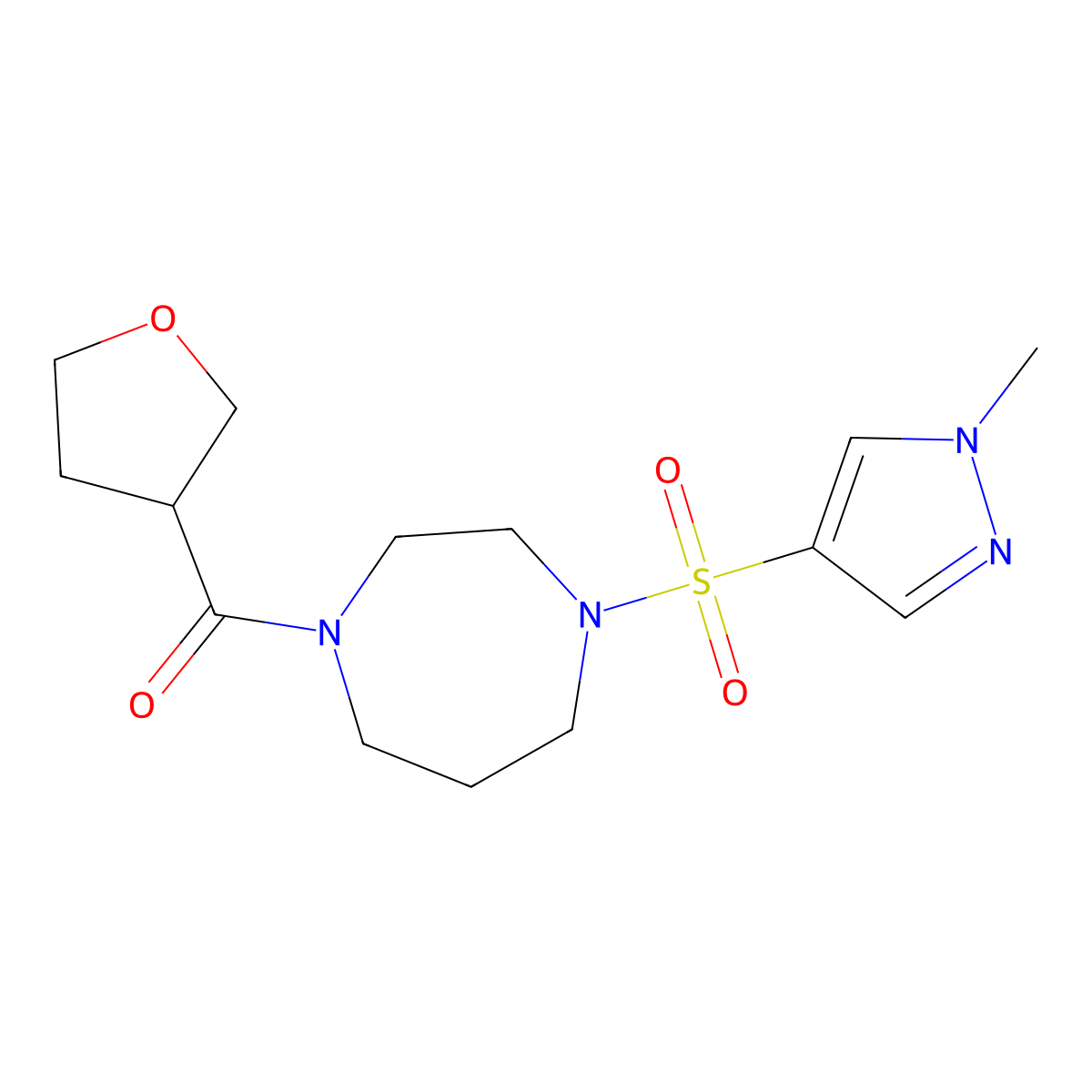(4-((1-methyl-1H-pyrazol-4-yl)sulfonyl)-1,4-diazepan-1-yl)(tetrahydrofuran-3-yl)methanone molecular structure, CAS 2034245-21-9