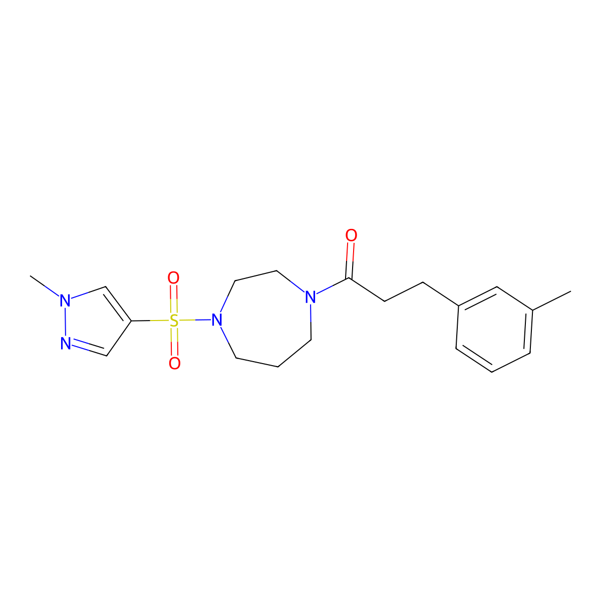 1-(4-((1-methyl-1H-pyrazol-4-yl)sulfonyl)-1,4-diazepan-1-yl)-3-(m-tolyl)propan-1-one molecular structure, CAS 2034245-22-0
