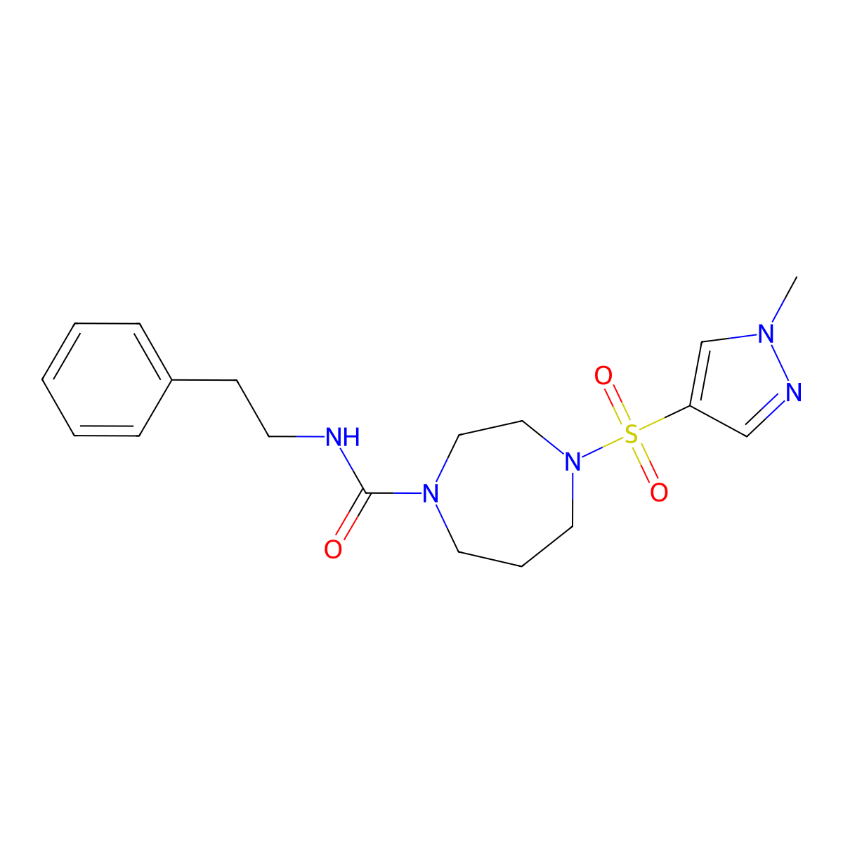 4-((1-methyl-1H-pyrazol-4-yl)sulfonyl)-N-phenethyl-1,4-diazepane-1-carboxamide molecular structure, CAS 2034245-24-2
