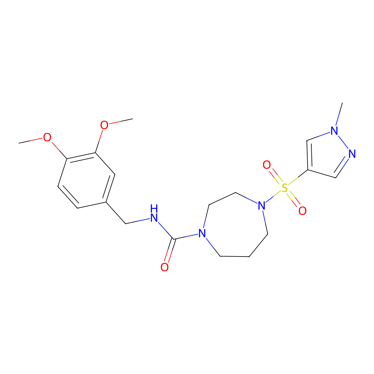 N-(3,4-dimethoxybenzyl)-4-((1-methyl-1H-pyrazol-4-yl)sulfonyl)-1,4-diazepane-1-carboxamide molecular structure, CAS 2034245-25-3