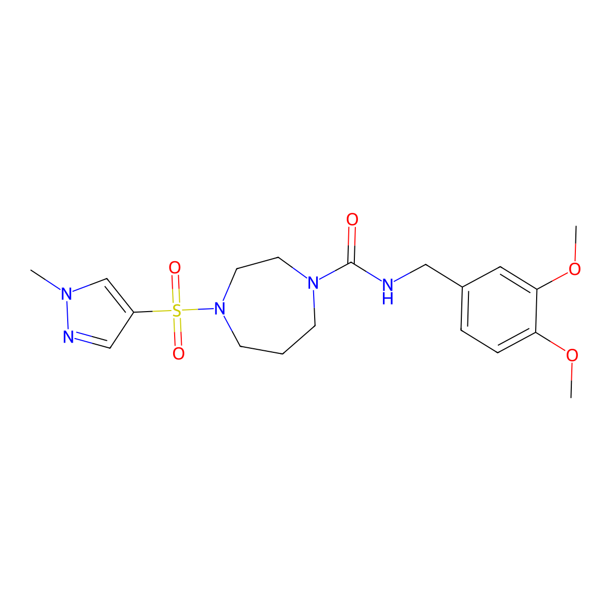 N-(3,4-dimethoxybenzyl)-4-((1-methyl-1H-pyrazol-4-yl)sulfonyl)-1,4-diazepane-1-carboxamide molecular structure, CAS 2034245-25-3