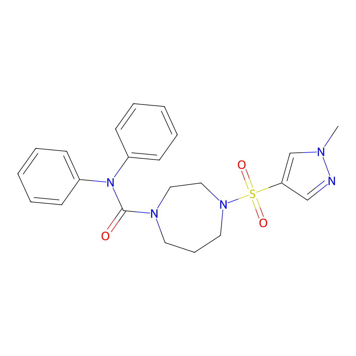 4-((1-methyl-1H-pyrazol-4-yl)sulfonyl)-N,N-diphenyl-1,4-diazepane-1-carboxamide molecular structure, CAS 2034245-26-4